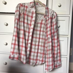 Plaid Shirt with Lace Back Detail in Red/White